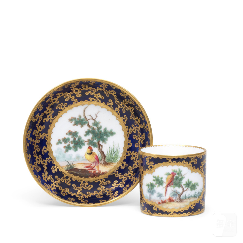 A small Sèvres blue-ground cup and saucer (gobelet litron et soucoupe), dated 1762